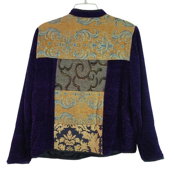 Julia Kim Purple Gold Tapestry Chenille BOHO Vintage Patchwork Jacket Blazer S - Picture 2 of 4